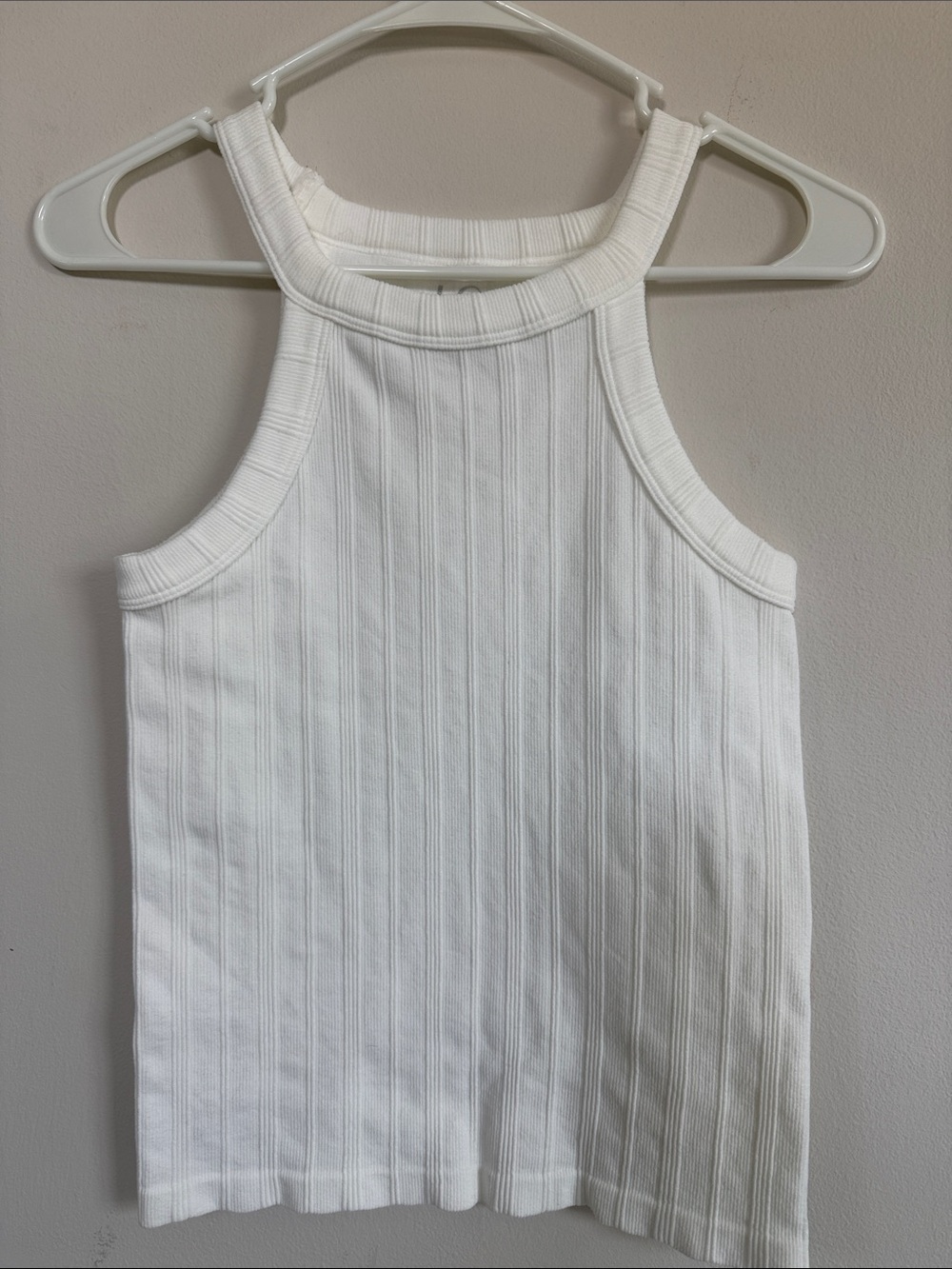 Women's White Ribbed Tank Top - Sleeveless High Neck